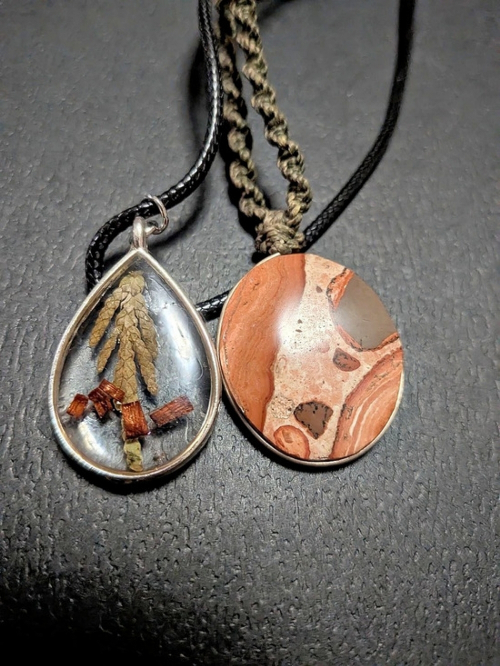 Handmade Boho Necklace Bundle Set Resin Botanical & Macrame Jasper Stone